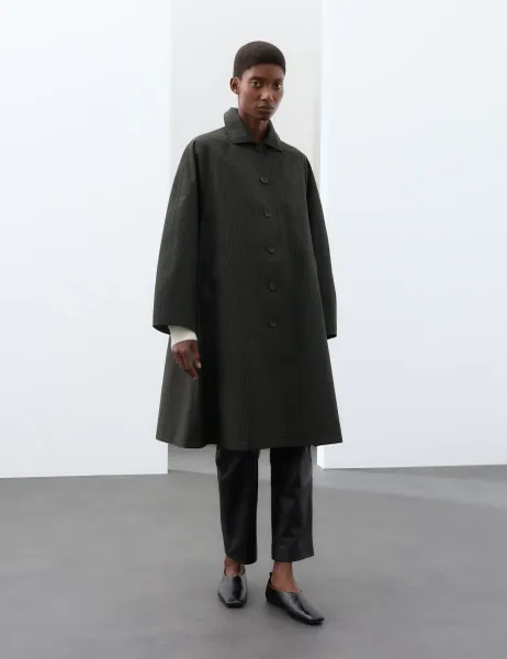 Pure Cotton Checked Collared Longline Car Coat Multi