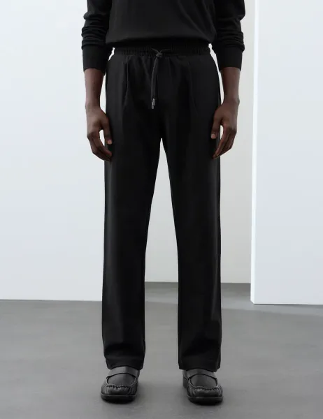 Autograph Pure Cotton Twill Single Pleat Trousers Black