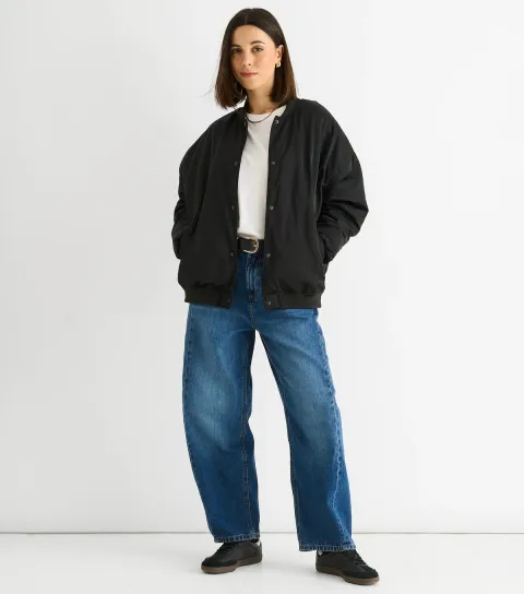 Women's Black Oversized Bomber Jacket