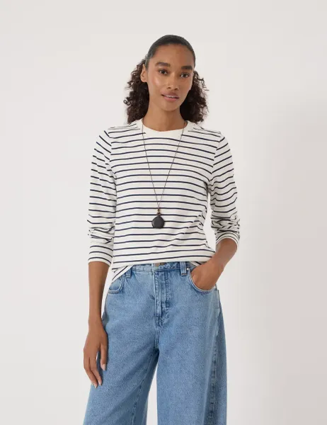 HUSH Pure Cotton Striped Top Navy Mix