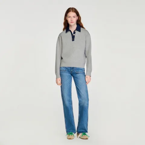 Jumper with denim collar
