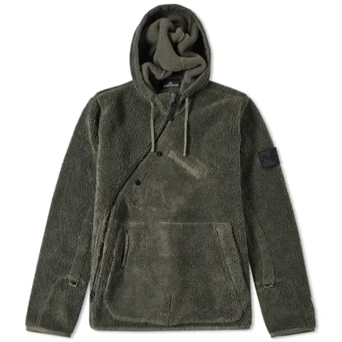 Asymmetric Pile Fleece Hooded Jacket