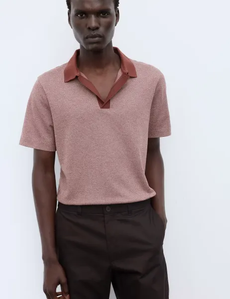 Autograph Pure Cotton Textured Polo Shirt Chestnut
