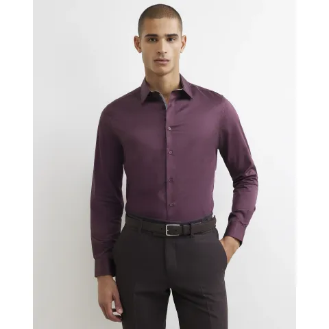 River Island Burgundy Slim Fit Twill Shirt