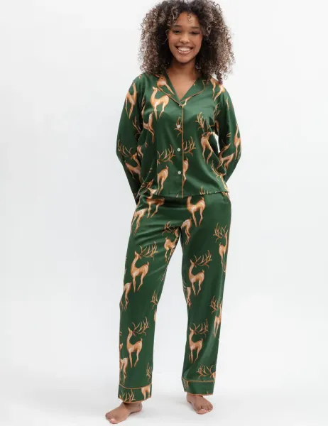 Cyberjammies Fable and Eve Cotton Modal Christmas Pyjama Set Green Mix