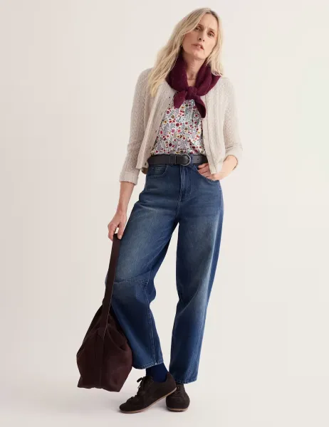 Seasalt Cornwall Pure Cotton Floral V-Neck Button Through Top White Mix