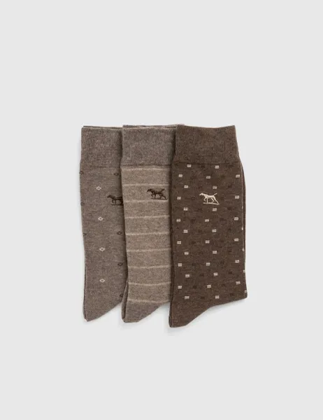 Rodd & Gunn 3 Pack Patterned Cotton Rich Socks Brown Mix