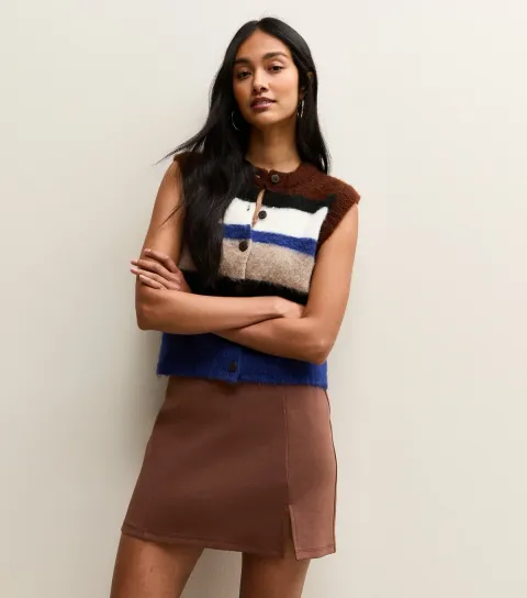 Women's Dark Brown Jersey Front Split Mini Skirt