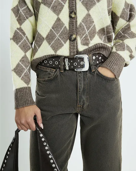 River Island Brown Studded Belt