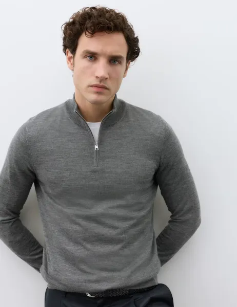Autograph Pure Extra Fine Merino Wool Half Zip Jumper Medium Grey