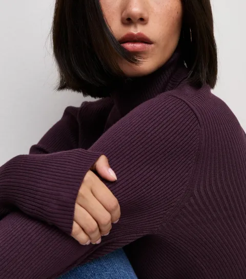 New Look Women's Dark Purple Lightweight Knit Roll Neck Jumper