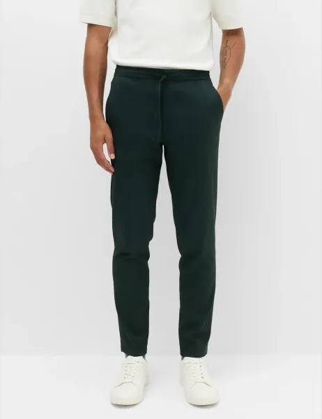 Marks & Spencer Tapered Fit Elasticated Trousers Dark Evergreen