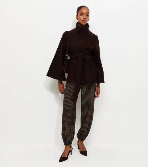 Women's Brown Pinstriped Tapered Cuffed Trousers