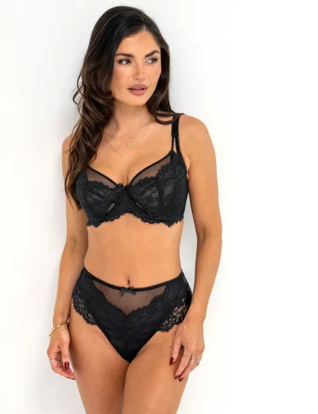 Pour Moi Etoile Mesh & Lace High Waisted Briefs Black