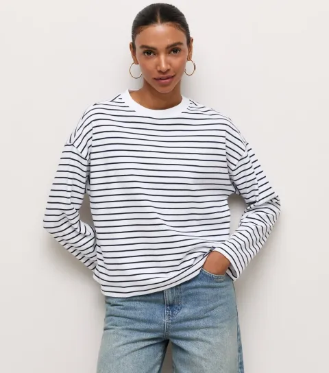 New Look Women's Premium Blue Striped Long Sleeve Top