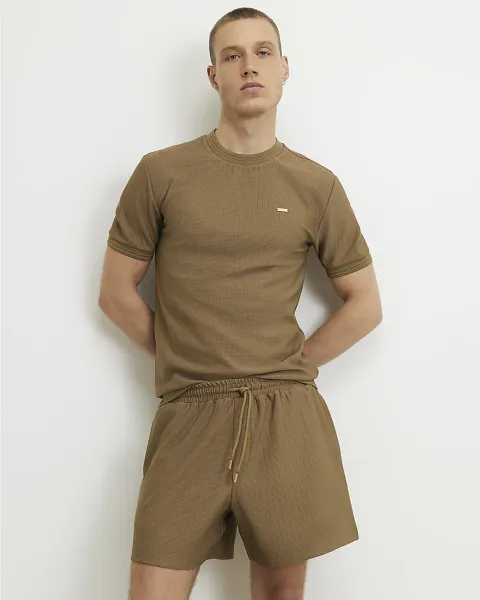 River Island Muscle Fit Cotton Textured T-Shirt