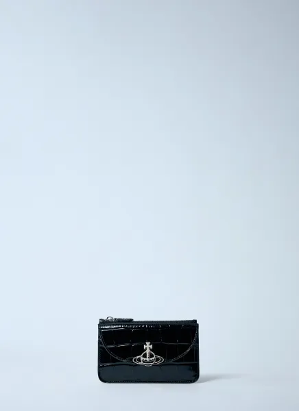 Half Moon Croc-Embossed Card Holder