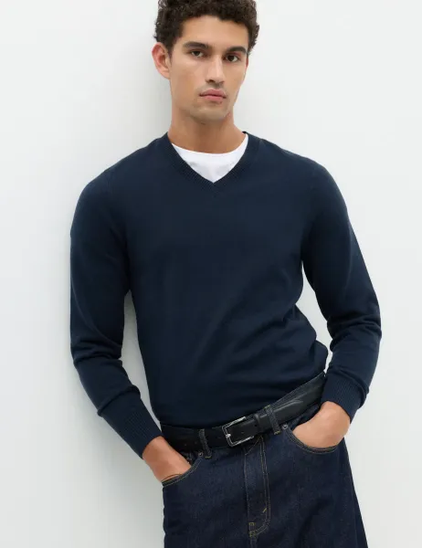 Marks & Spencer Air Yarn V Neck Jumper Navy