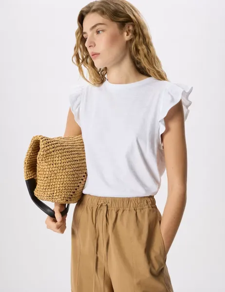 Whistles Frill Sleeve Broderie Tee White
