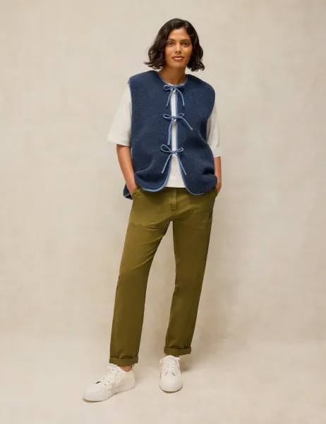 White Stuff Twister Cotton Rich Straight Leg Chinos with Linen Green