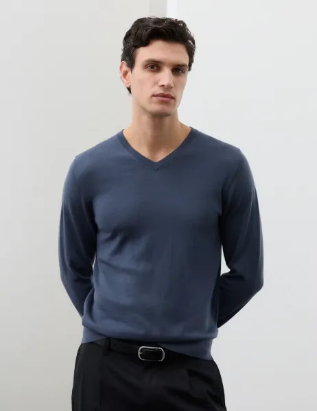 Autograph Pure Extra Fine Merino Wool V-Neck Jumper Nightshade