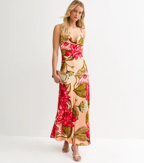 Women's Tall Orange Lotus Print Midi Dress
