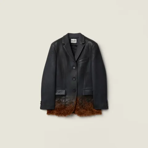 Single-breasted double wool and shearling jacket