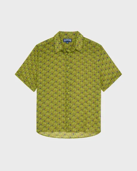 Vilebrequin Men Ramie Bowling Shirt Micro Ronde Des Tortues