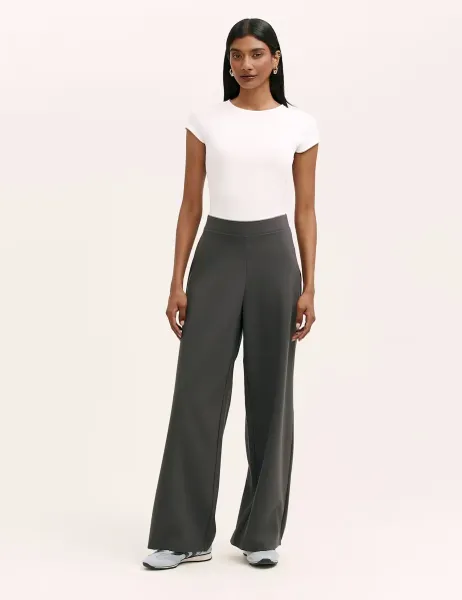Jersey Elasticated Waist Wide Leg Trousers Grey