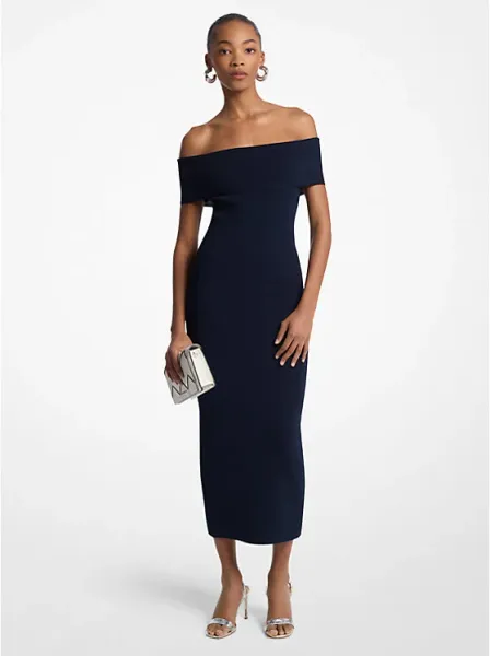 Stretch Knit Over-The-Shoulder Dress
