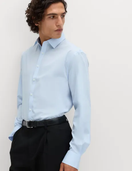 Marks & Spencer Regular Fit Easy Iron Cotton Blend Shirt Light Blue