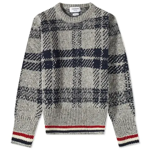 Mohair Tweed Check Crew Knit