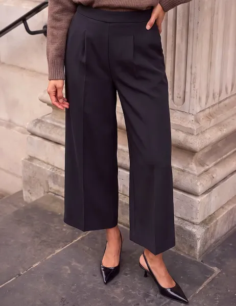 Roman Pleat Front Wide Leg Culottes Black