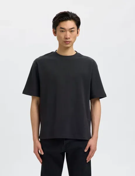 Selected Cotton Blend Crew Neck T-Shirt Black