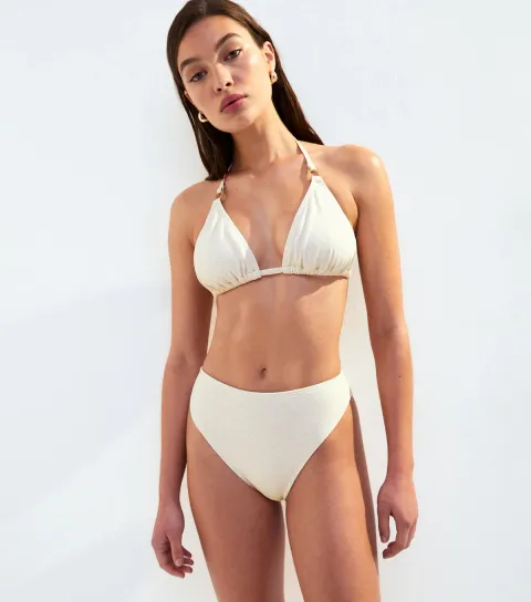 Women's Cream Metallic Textured Bikini Bottoms