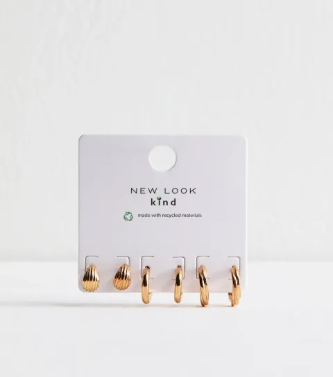 Gold Tone Pack of 3 Ribbed Hoop Earrings