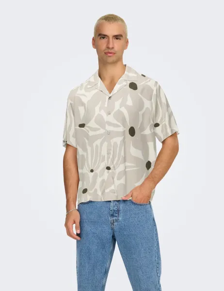 Only & Sons Regular Fit Floral Short Sleeve Shirt Stone