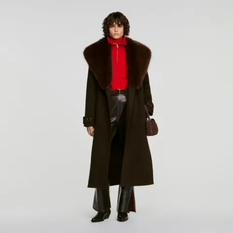 SANDRO Coat with shearling collar