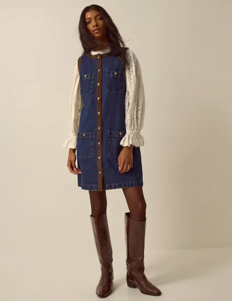 Monsoon Denim Round Neck Midi Dress Indigo