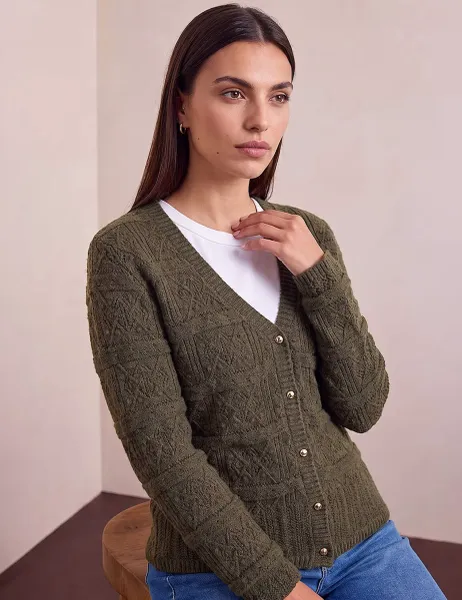 Roman Pointelle Cardigan Khaki