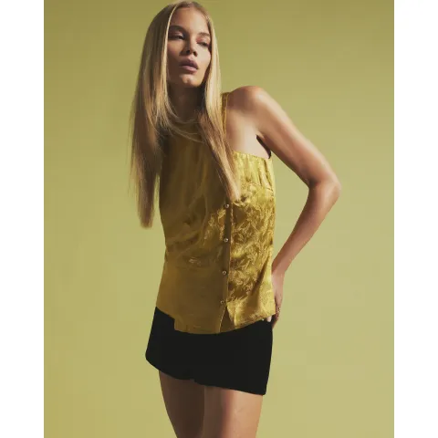 River Island Satin Jacquard Button Wrap Top