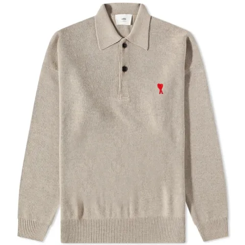 AMI Long Sleeve Small A Heart Knit Polo