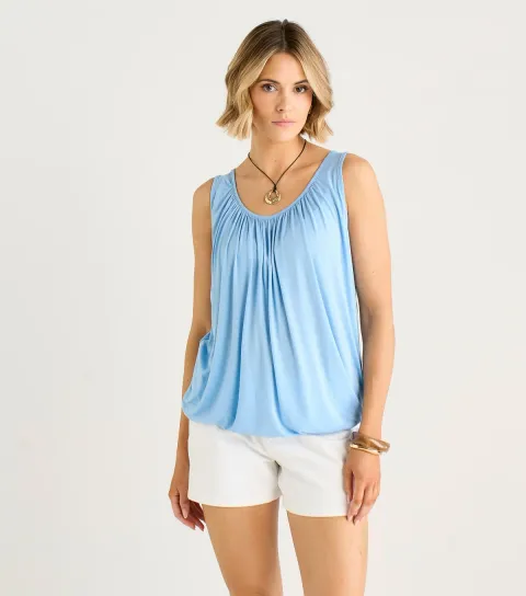 Women's Light Blue Round Neck Oversized Top