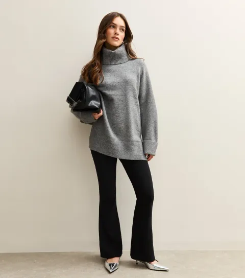 Women's Petite Black Ottoman Rib Flared Leggings