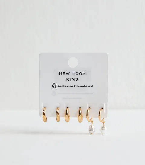 Pack Of 3 Gold Tone Sleek and Faux Pearl Mini Hoops