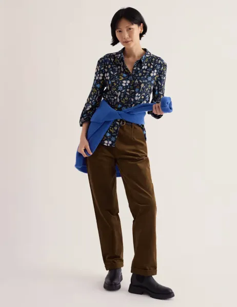 Seasalt Cornwall Cotton Rich Floral Collared Shirt Navy Mix