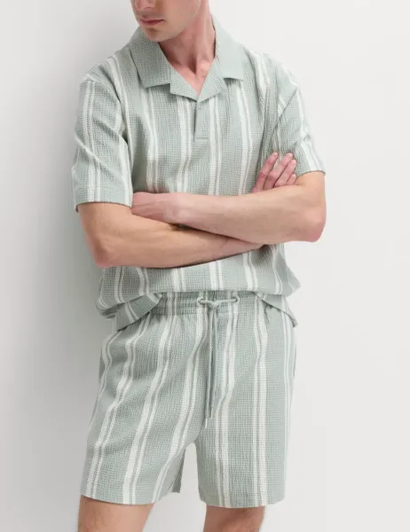 Marks & Spencer Cotton Rich Seersucker Striped Shorts Pistachio