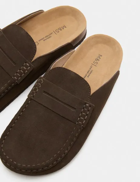 Marks & Spencer Suede Saddle Loafer Corkbed Mules Brown