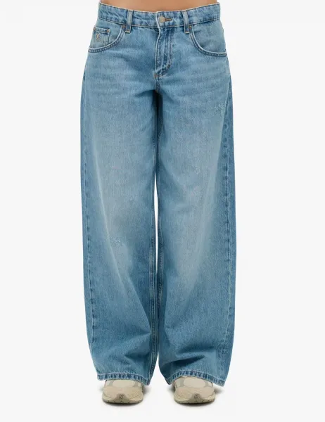 Superdry & Co Mid Rise Wide Leg Jeans Light Blue