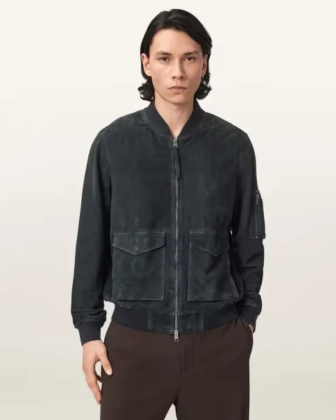 AllSaints Rokko Relaxed Suede Bomber Jacket